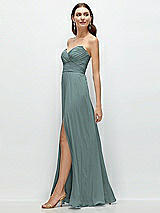 Side View Thumbnail - Icelandic Strapless Pleated Surplice Chiffon Maxi Dress with A-Line Skirt