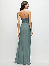 Rear View Thumbnail - Icelandic Strapless Pleated Surplice Chiffon Maxi Dress with A-Line Skirt