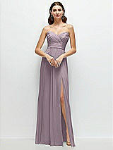 Alt View 1 Thumbnail - Lilac Dusk Strapless Pleated Surplice Chiffon Maxi Dress with A-Line Skirt