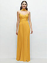 Front View Thumbnail - NYC Yellow Strapless Pleated Surplice Chiffon Maxi Dress with A-Line Skirt