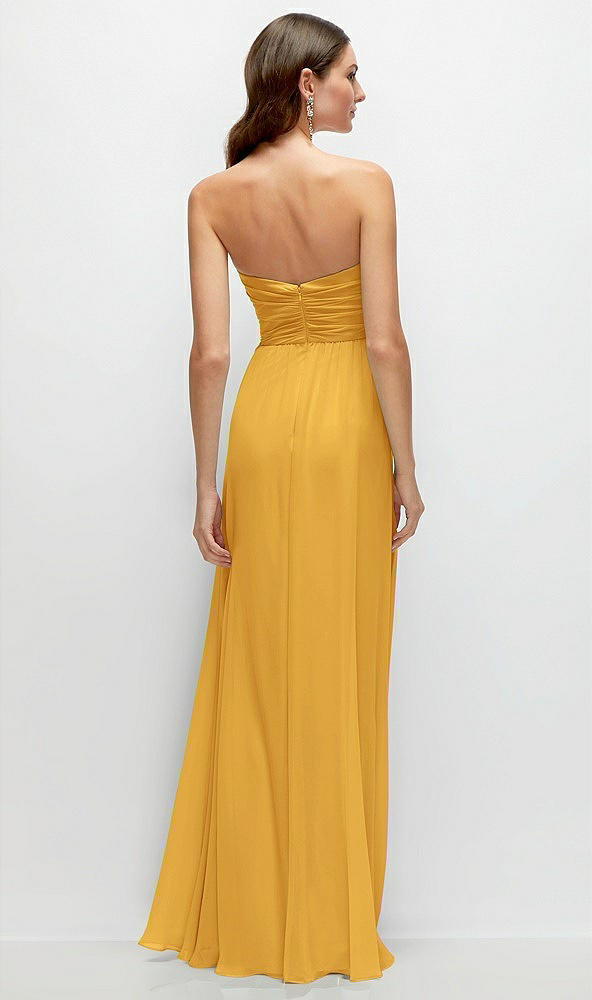 Back View - NYC Yellow Strapless Pleated Surplice Chiffon Maxi Dress with A-Line Skirt