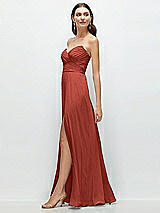 Side View Thumbnail - Amber Sunset Strapless Pleated Surplice Chiffon Maxi Dress with A-Line Skirt