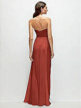 Rear View Thumbnail - Amber Sunset Strapless Pleated Surplice Chiffon Maxi Dress with A-Line Skirt