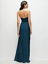 Rear View Thumbnail - Atlantic Blue Strapless Pleated Surplice Chiffon Maxi Dress with A-Line Skirt