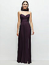 Front View Thumbnail - Aubergine Strapless Pleated Surplice Chiffon Maxi Dress with A-Line Skirt