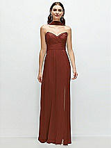 Front View Thumbnail - Auburn Moon Strapless Pleated Surplice Chiffon Maxi Dress with A-Line Skirt