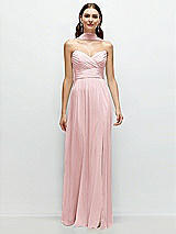 Front View Thumbnail - Ballet Pink Strapless Pleated Surplice Chiffon Maxi Dress with A-Line Skirt