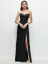 Alt View 1 Thumbnail - Black Strapless Pleated Surplice Chiffon Maxi Dress with A-Line Skirt