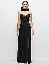 Front View Thumbnail - Black Strapless Pleated Surplice Chiffon Maxi Dress with A-Line Skirt