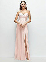 Alt View 1 Thumbnail - Blush Strapless Pleated Surplice Chiffon Maxi Dress with A-Line Skirt