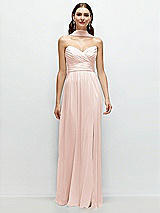 Front View Thumbnail - Blush Strapless Pleated Surplice Chiffon Maxi Dress with A-Line Skirt