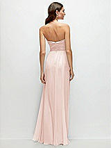 Rear View Thumbnail - Blush Strapless Pleated Surplice Chiffon Maxi Dress with A-Line Skirt