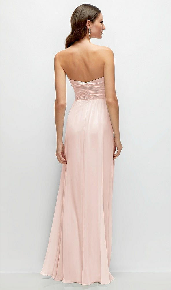 Back View - Blush Strapless Pleated Surplice Chiffon Maxi Dress with A-Line Skirt