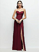 Alt View 1 Thumbnail - Burgundy Strapless Pleated Surplice Chiffon Maxi Dress with A-Line Skirt