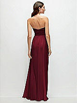 Rear View Thumbnail - Burgundy Strapless Pleated Surplice Chiffon Maxi Dress with A-Line Skirt