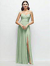 Alt View 1 Thumbnail - Celadon Strapless Pleated Surplice Chiffon Maxi Dress with A-Line Skirt