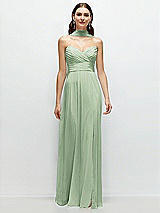 Front View Thumbnail - Celadon Strapless Pleated Surplice Chiffon Maxi Dress with A-Line Skirt