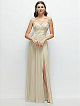 Alt View 1 Thumbnail - Champagne Strapless Pleated Surplice Chiffon Maxi Dress with A-Line Skirt