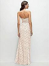 Rear View Thumbnail - Coquette Floral Print Strapless Pleated Surplice Chiffon Maxi Dress with A-Line Skirt