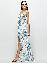 Side View Thumbnail - Cottage Rose Dusk Blue Strapless Pleated Surplice Chiffon Maxi Dress with A-Line Skirt