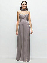 Front View Thumbnail - Cashmere Gray Strapless Pleated Surplice Chiffon Maxi Dress with A-Line Skirt