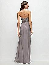 Rear View Thumbnail - Cashmere Gray Strapless Pleated Surplice Chiffon Maxi Dress with A-Line Skirt