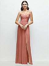 Alt View 1 Thumbnail - Desert Rose Strapless Pleated Surplice Chiffon Maxi Dress with A-Line Skirt