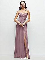 Alt View 1 Thumbnail - Dusty Rose Strapless Pleated Surplice Chiffon Maxi Dress with A-Line Skirt