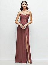 Alt View 1 Thumbnail - English Rose Strapless Pleated Surplice Chiffon Maxi Dress with A-Line Skirt