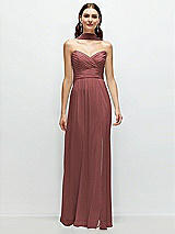 Front View Thumbnail - English Rose Strapless Pleated Surplice Chiffon Maxi Dress with A-Line Skirt