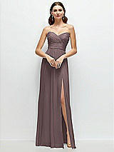 Alt View 1 Thumbnail - French Truffle Strapless Pleated Surplice Chiffon Maxi Dress with A-Line Skirt