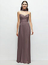 Front View Thumbnail - French Truffle Strapless Pleated Surplice Chiffon Maxi Dress with A-Line Skirt