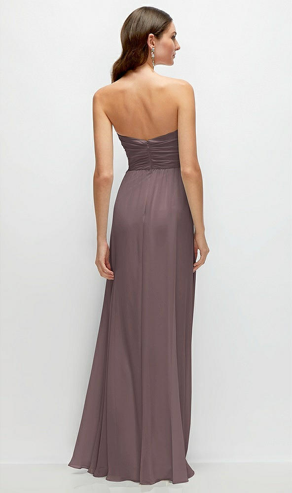 Back View - French Truffle Strapless Pleated Surplice Chiffon Maxi Dress with A-Line Skirt