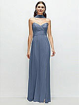 Front View Thumbnail - Larkspur Blue Strapless Pleated Surplice Chiffon Maxi Dress with A-Line Skirt