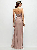 Rear View Thumbnail - Neu Nude Strapless Pleated Surplice Chiffon Maxi Dress with A-Line Skirt