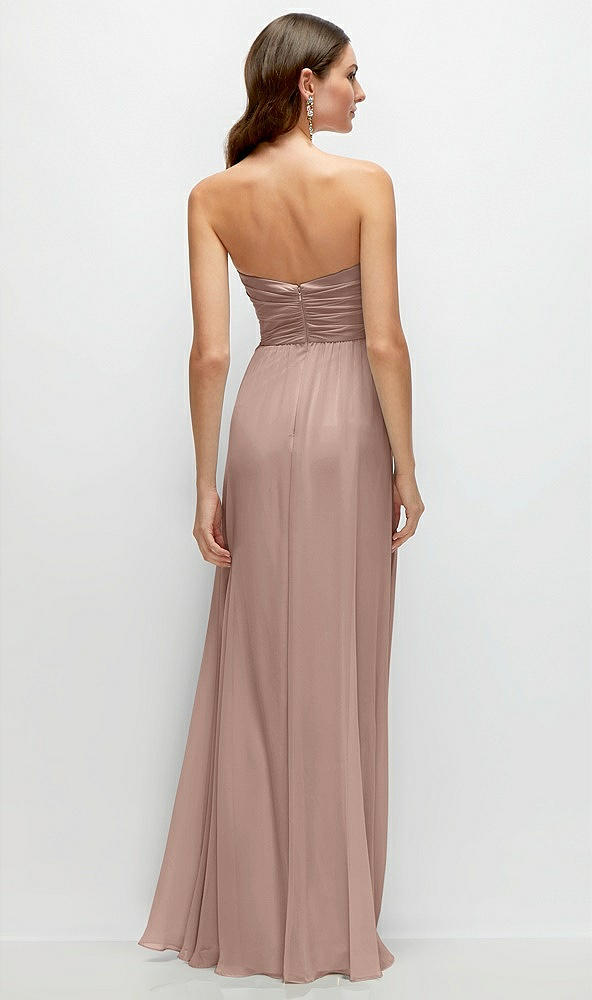 Back View - Neu Nude Strapless Pleated Surplice Chiffon Maxi Dress with A-Line Skirt