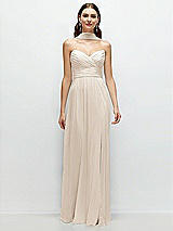 Front View Thumbnail - Oat Strapless Pleated Surplice Chiffon Maxi Dress with A-Line Skirt