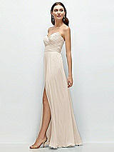 Side View Thumbnail - Oat Strapless Pleated Surplice Chiffon Maxi Dress with A-Line Skirt