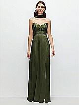 Front View Thumbnail - Olive Green Strapless Pleated Surplice Chiffon Maxi Dress with A-Line Skirt