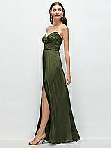 Side View Thumbnail - Olive Green Strapless Pleated Surplice Chiffon Maxi Dress with A-Line Skirt