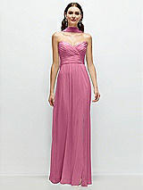 Front View Thumbnail - Orchid Pink Strapless Pleated Surplice Chiffon Maxi Dress with A-Line Skirt