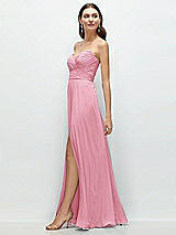 Side View Thumbnail - Peony Pink Strapless Pleated Surplice Chiffon Maxi Dress with A-Line Skirt