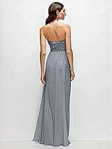 Rear View Thumbnail - Platinum Strapless Pleated Surplice Chiffon Maxi Dress with A-Line Skirt