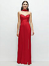 Front View Thumbnail - Parisian Red Strapless Pleated Surplice Chiffon Maxi Dress with A-Line Skirt