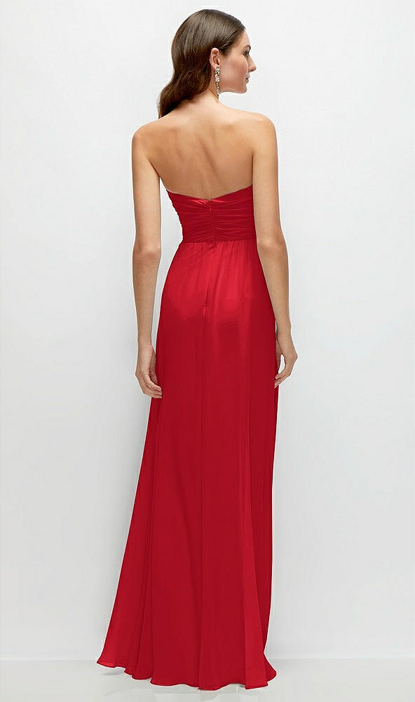 Back View - Parisian Red Strapless Pleated Surplice Chiffon Maxi Dress with A-Line Skirt