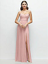 Alt View 1 Thumbnail - Rose - PANTONE Rose Quartz Strapless Pleated Surplice Chiffon Maxi Dress with A-Line Skirt