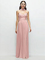 Front View Thumbnail - Rose - PANTONE Rose Quartz Strapless Pleated Surplice Chiffon Maxi Dress with A-Line Skirt