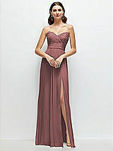 Alt View 1 Thumbnail - Rosewood Strapless Pleated Surplice Chiffon Maxi Dress with A-Line Skirt