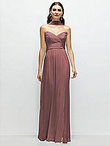 Front View Thumbnail - Rosewood Strapless Pleated Surplice Chiffon Maxi Dress with A-Line Skirt