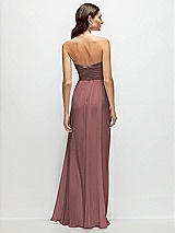 Rear View Thumbnail - Rosewood Strapless Pleated Surplice Chiffon Maxi Dress with A-Line Skirt